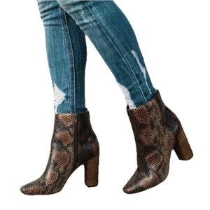 Zigi Soho Ankle Boots Annalise Womens 10 Brown Snakeskin Side Zip Block Heel